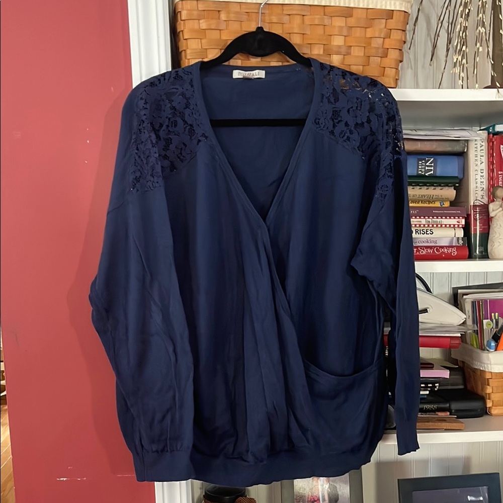 Roz & Ali Blue Wrap V-Neck Sweater